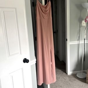 Birdy Grey ash crepe dusty rose bridesmaid dress. Hemmed to a 2” heel (I’m 5’6”)